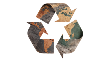 recycle symbol with textured world map design isolated, transparent background