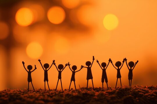 Silhouetted figures rejoice at sunset, a powerful image of unity and hope.