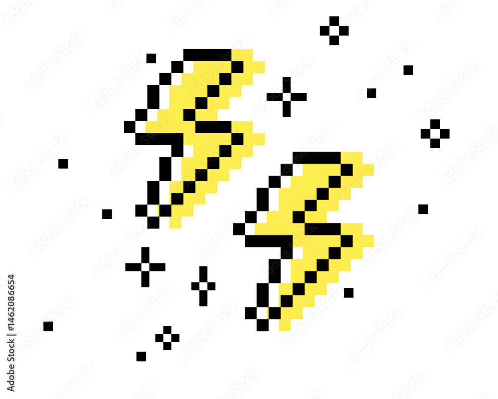 Poster y2k inspired lightning flash pixel art black element. thunder icon. trendy collage sticker. mood of 