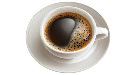 A cup of black coffee on a saucer  isolated on transparent background