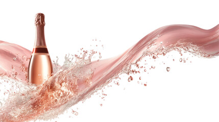 rose wine bottle in splash  isolated on transparent background