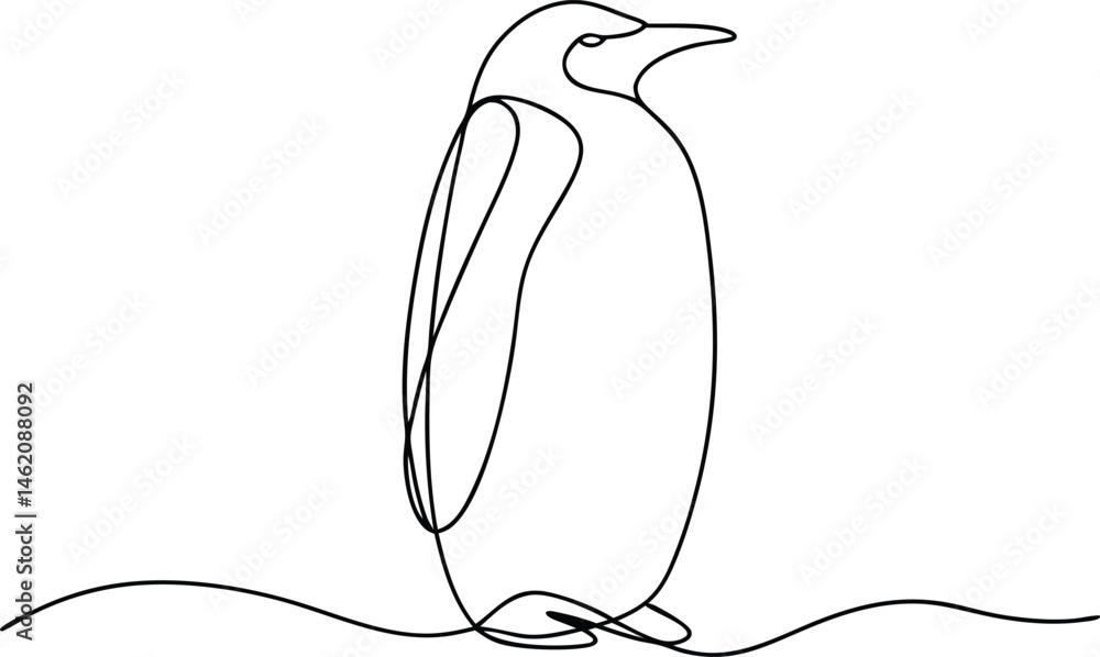 Poster continuous one line drawing of a penguin in minimal style on a clean white background