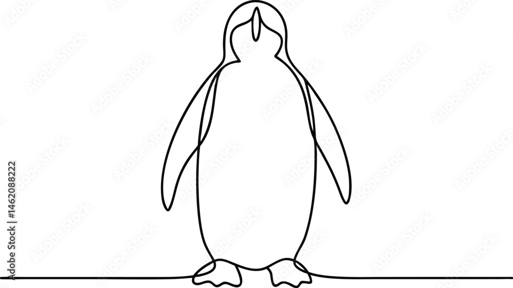 Poster continuous one line drawing of a penguin in minimal style on a clean white background