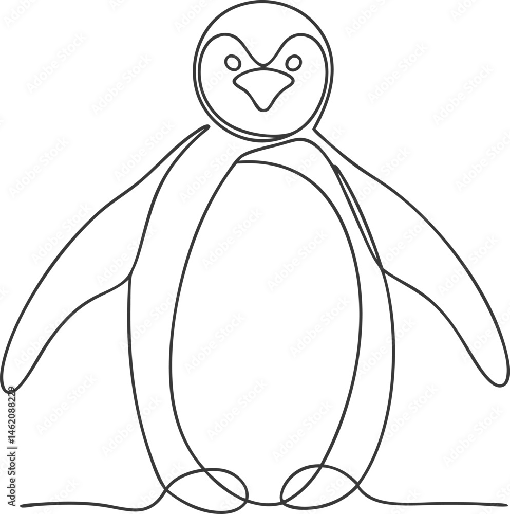 Poster continuous one line drawing of a penguin in minimal style on a clean white background