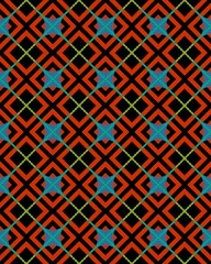 Intricate patterns in bold colors form a striking geometric design, showcasing a lively arrangement of shapes and lines