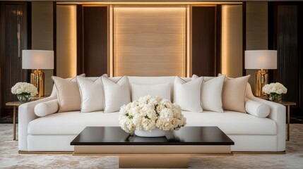 Cozy living room design featuring white sofa and cushions modern interior family-friendly environment