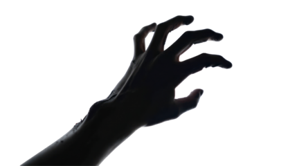 a black silhouette of a hand reaching out isolated on transparent background
