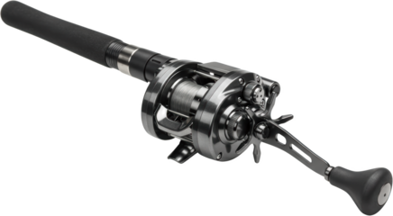 High Quality Fishing Reel and Rod Combo Close up Studio Shot Dark Background