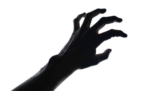 a black silhouette of a hand reaching out isolated on transparent background	
