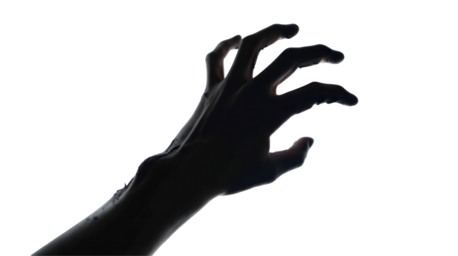 a black silhouette of a hand reaching out isolated on transparent background	
