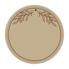 Botanical circle frame. Hand drawn round line border, leaves and flowers, wedding invitation and cards, logo design and posters template. Elegant minimal style floral 
