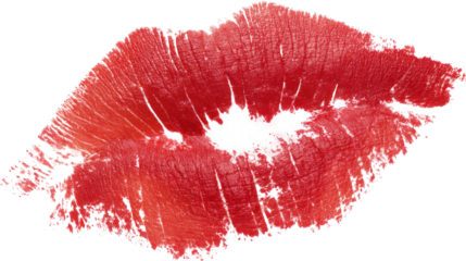 red lipstick kiss mark isolated on transparent background	
