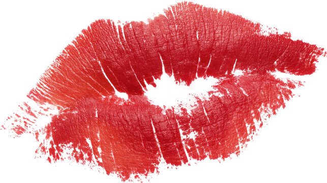 red lipstick kiss mark isolated on transparent background	
