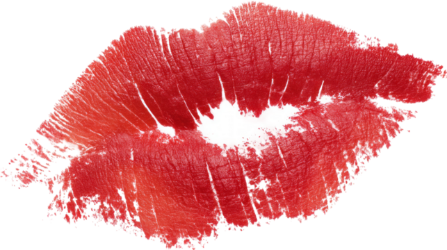 red lipstick kiss mark isolated on transparent background	
