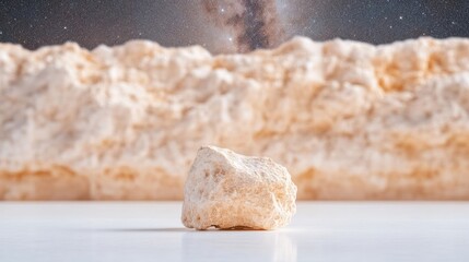 Single Rock Formation Giant Meringue Dramatic Studio Lighting High Resolution Centered Close-up View Textured Surface Cosmic Landscape Warm Beige Tones Science Photography