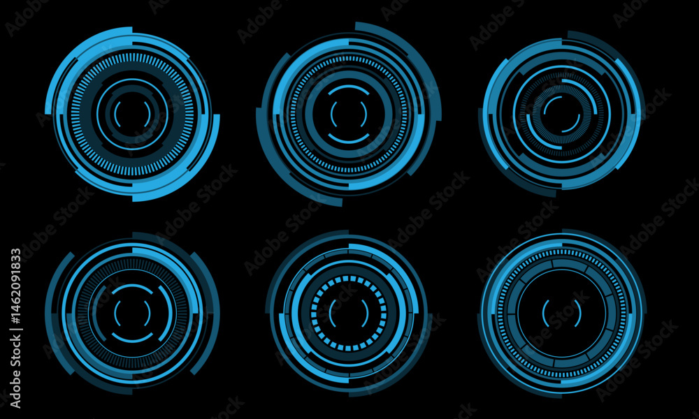 Aufkleber set of sci fi blue circle user interface elements technology futuristic design modern creative on bl
