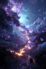 Obraz premium A purple and blue sky filled with clouds and lightning