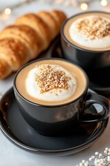 Obraz premium Enjoying cappuccino and fresh pastries in a charming street cafe on a sunny afternoon