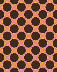 Vibrant geometric design showcases black circles set in a diamond formation against a bright orange and pink backdrop