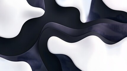 Abstract design of flowing, black and white shapes.