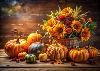 Autumn Harvest: Pumpkins & Flowers Still Life Painting
