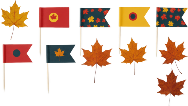 Autumnal Maple Leaf Flag Cake Toppers Fall Party Decorations