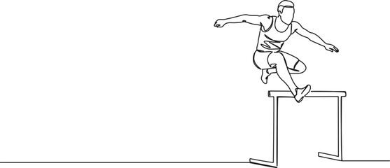 continuous single line drawing of male hurdler, line art vector illustration