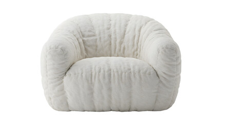 Cream-colored plush armchair, perfect for relaxing. Soft texture, comfy design.
