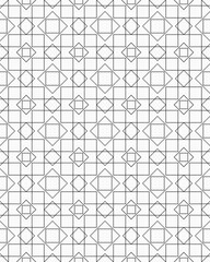 Intricate black geometric shapes arranged in a repeating pattern against a clean white backdrop, showcasing modern design aesthetics