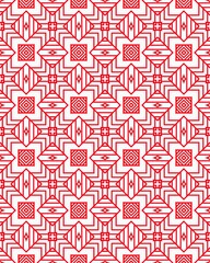 Intricate red and white geometric pattern showcasing repeating squares and diamonds in a visually captivating arrangement