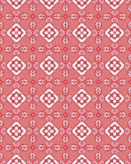 Decorative red and white pattern showcases geometric shapes and floral motifs, creating visual harmony and balance in design