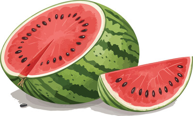 Watermelon with watermelon slice in white background vector design, Watermelon illustration vector design