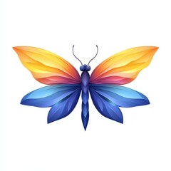 Colorful butterfly artwork featuring vibrant wings in shades of orange, yellow, and blue against a white background