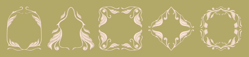 Art Nouveau floral frames, corners, and borders. Vector.