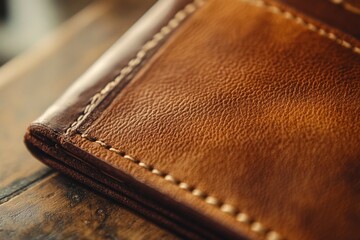 A close-up o a handcrafted leather wallet