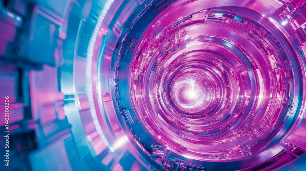 Poster futuristic tunnel: a mesmerizing journey through time and space in a light-filled, circular construc