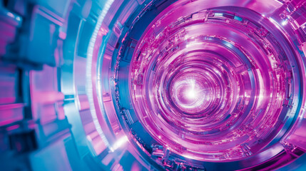 Obraz premium Futuristic Tunnel: A mesmerizing journey through time and space in a light-filled, circular construction. Concept for abstract background.
