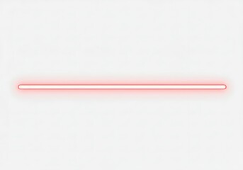 A single horizontal red neon light line centered on a plain white background with a soft glow effect