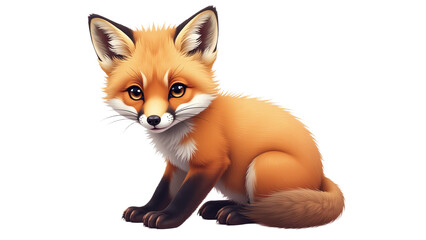 Fototapeta premium Cute orange fox kit sitting on white background for marketing campaigns, corporate branding, and advertising with copy space for text, perfect for website hero image or UI mockup with emotional