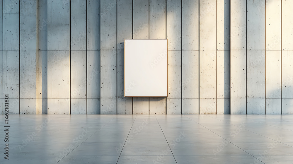 Poster minimalistic empty display on concrete wall, showcasing simplicity and elegance. soft lighting enhan
