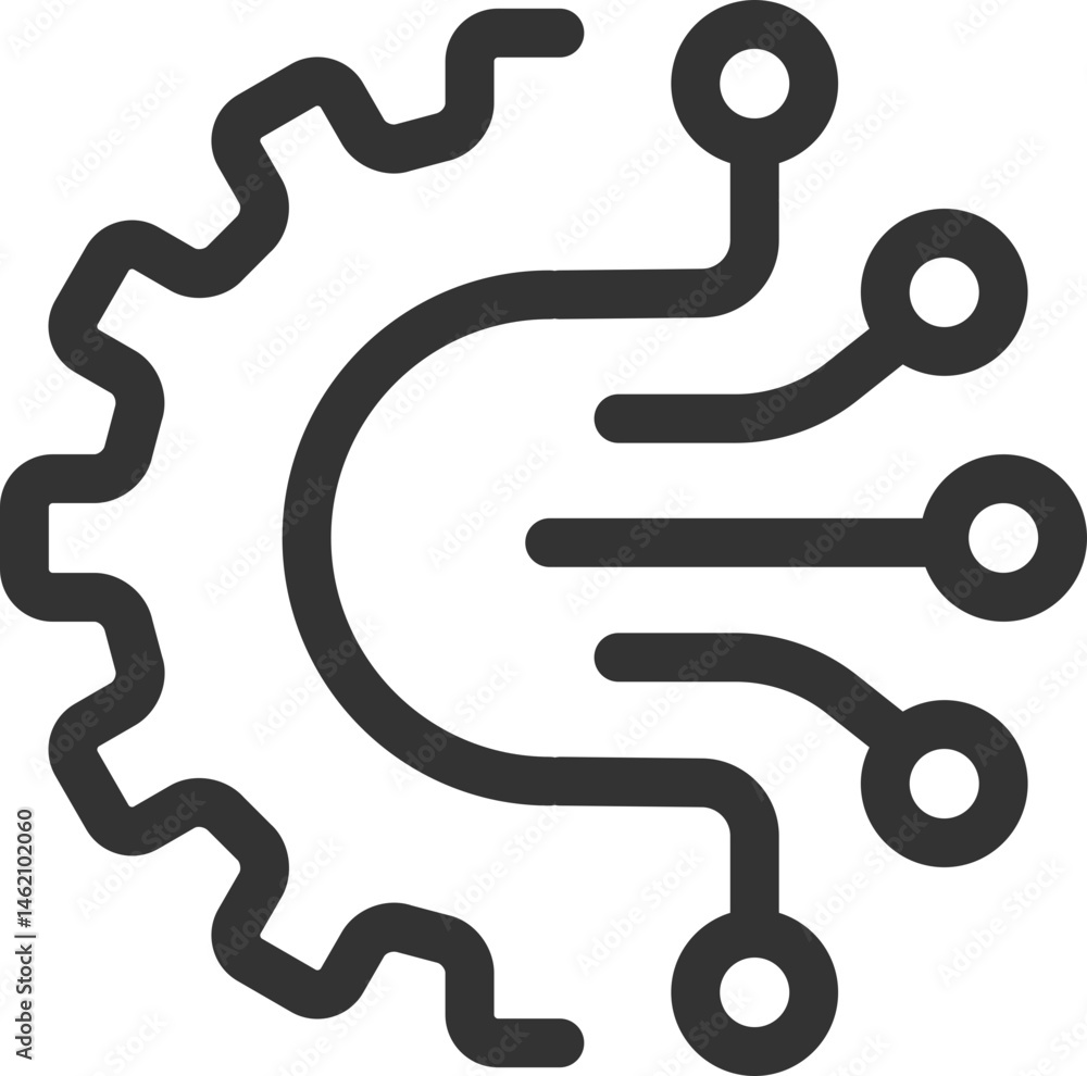 Poster gear meets tech. simple line icon symbolizing automation, artificial intelligence, machine learning,
