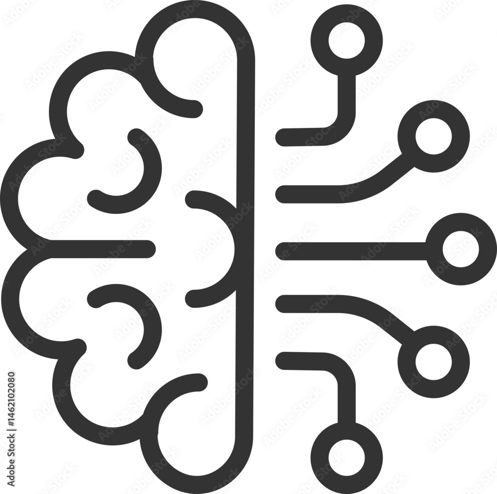 Aufkleber abstract icon depicting a brain connected to circuit board elements. minimalist design symbolizing a