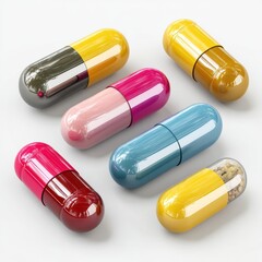 Colorful 3D Render of Cute Medicine Capsules Isolated on White