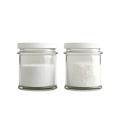 Two clear glass jars containing differing granular substances, isolated against a black canvas