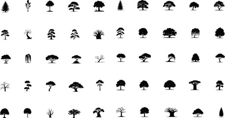 Minimalist Black and White Tree and Forest Silhouette – Abstract Nature Landscape Icon
