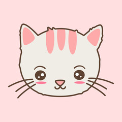 cute hand drawn cartoon character white and pink cat funny vector illustration