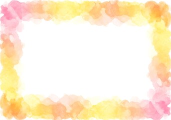 Watercolor frame with pink orange and yellow hues creating a soft artistic border on a white background