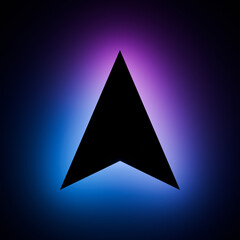 Directional Up Arrow icon with Blue and Purple Neon Light on Dark Background.