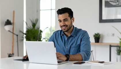 Web会議に参加する男性,Man participating in a web conference  