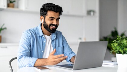 Obraz premium Web会議に参加する男性,Man participating in a web conference 